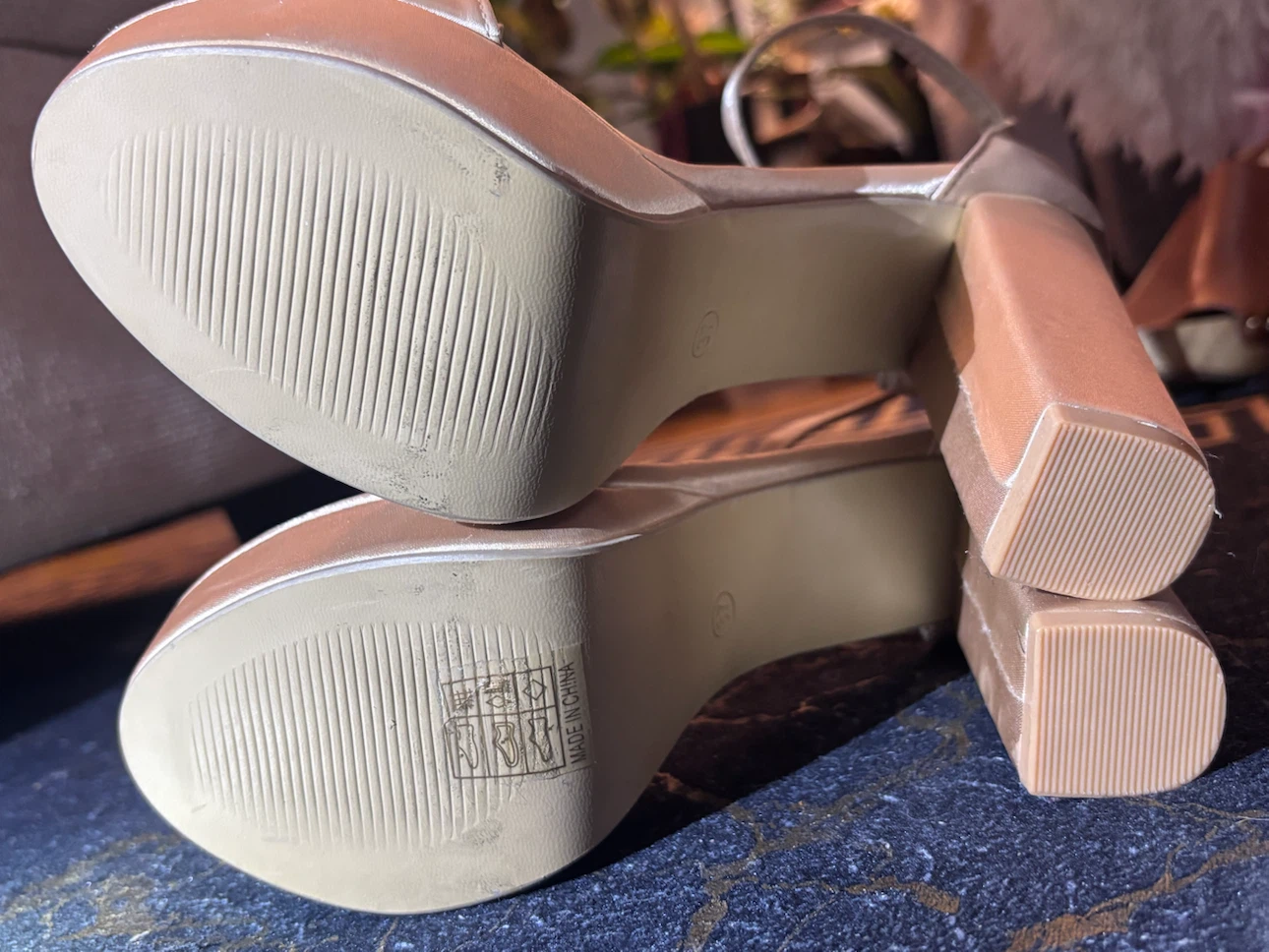 Champagne Satin Platform Block Heels - photo 3