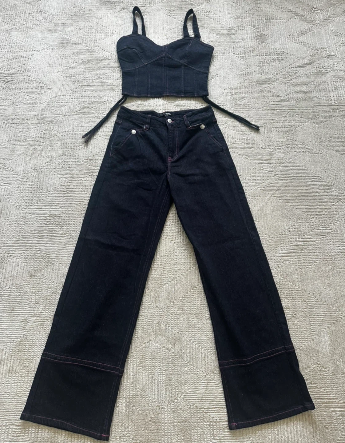 New Fashion Nova Denim Corset Top and Wide Leg Jeans Set
