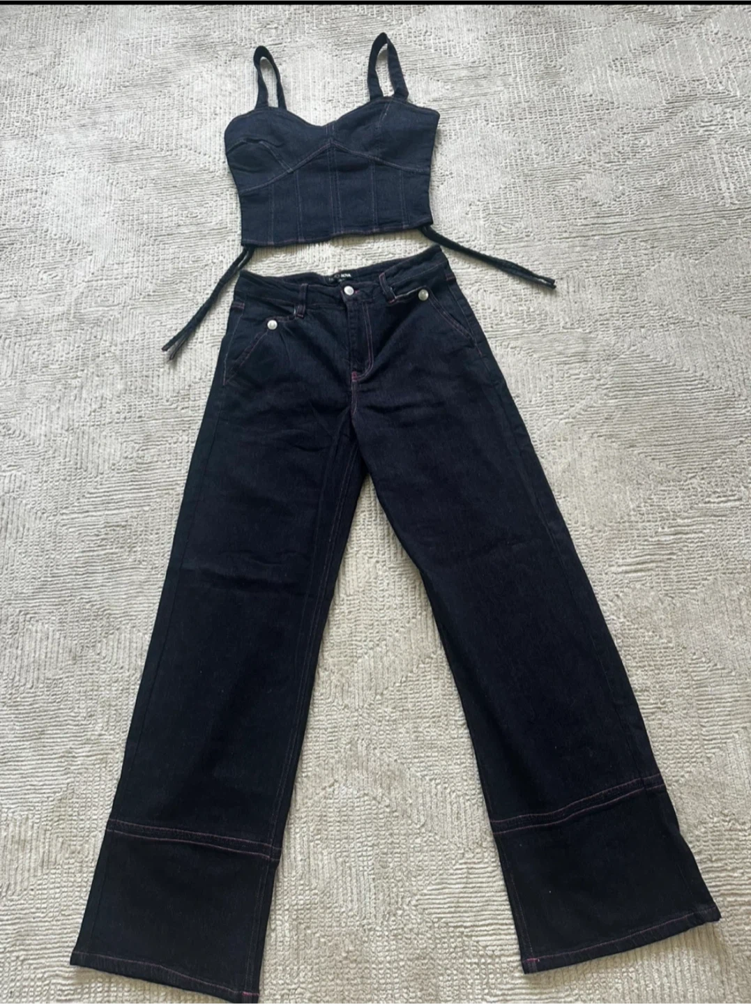 New Fashion Nova Denim Corset Top and Wide Leg Jeans Set - photo 2