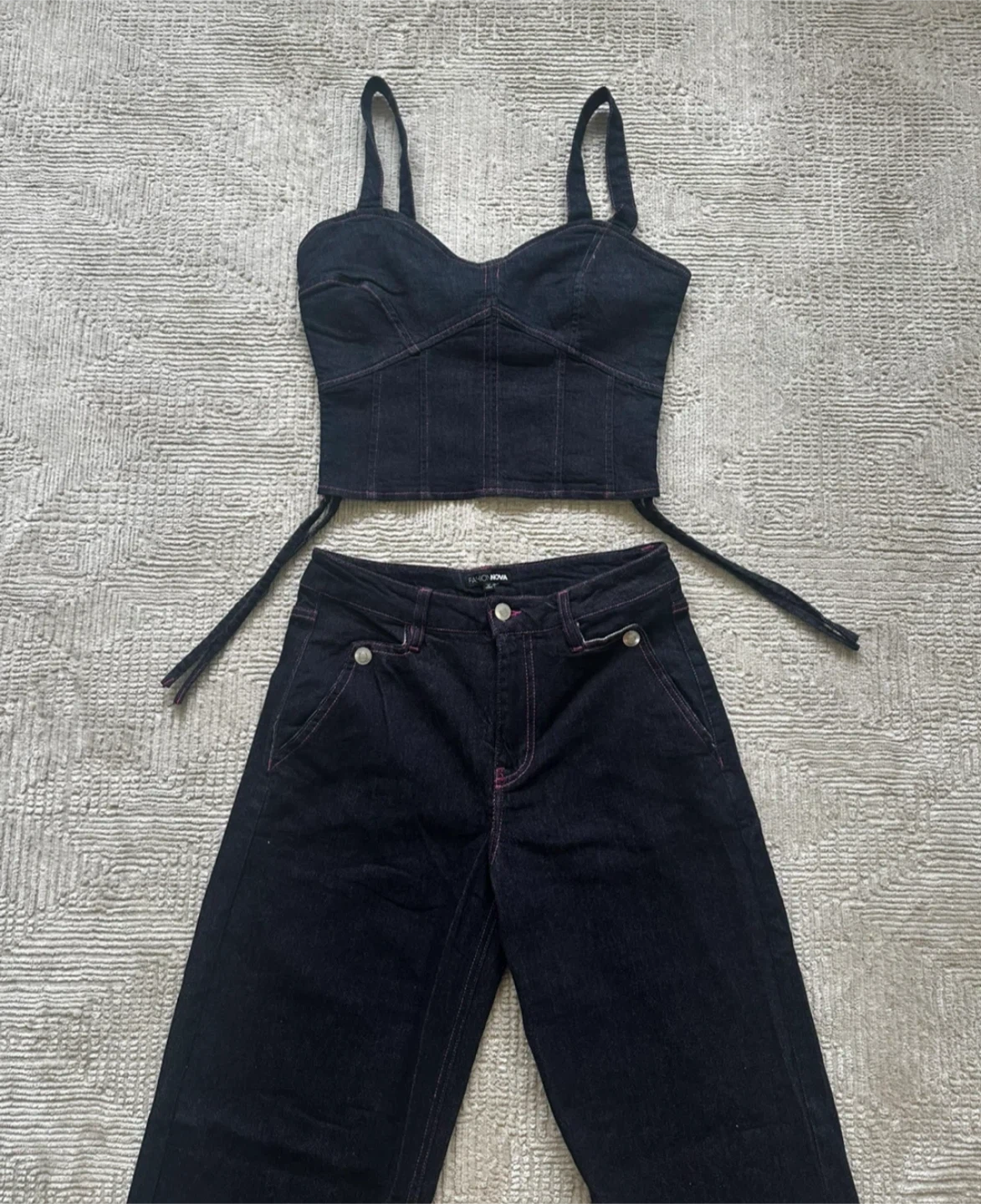 New Fashion Nova Denim Corset Top and Wide Leg Jeans Set - photo 3