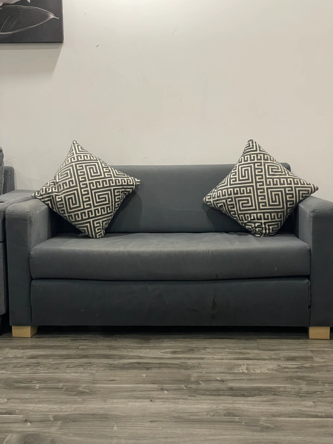 Dark Grey Sofa Bed with Two Throw Pillows - photo 2