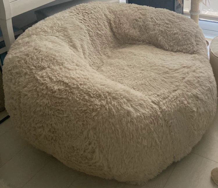 Lounge and Co Bilbao Faux Fur Bean Bag Armchair - Beige