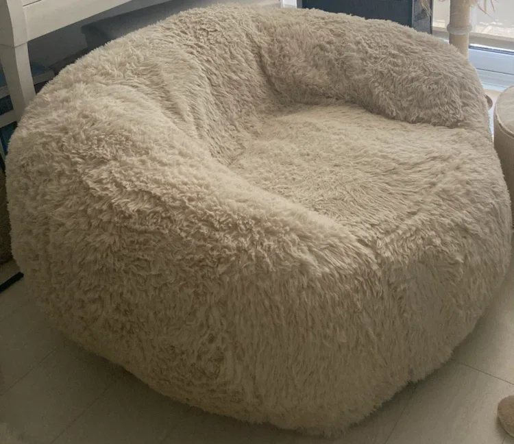 Lounge and Co Bilbao Faux Fur Bean Bag Armchair - Beige