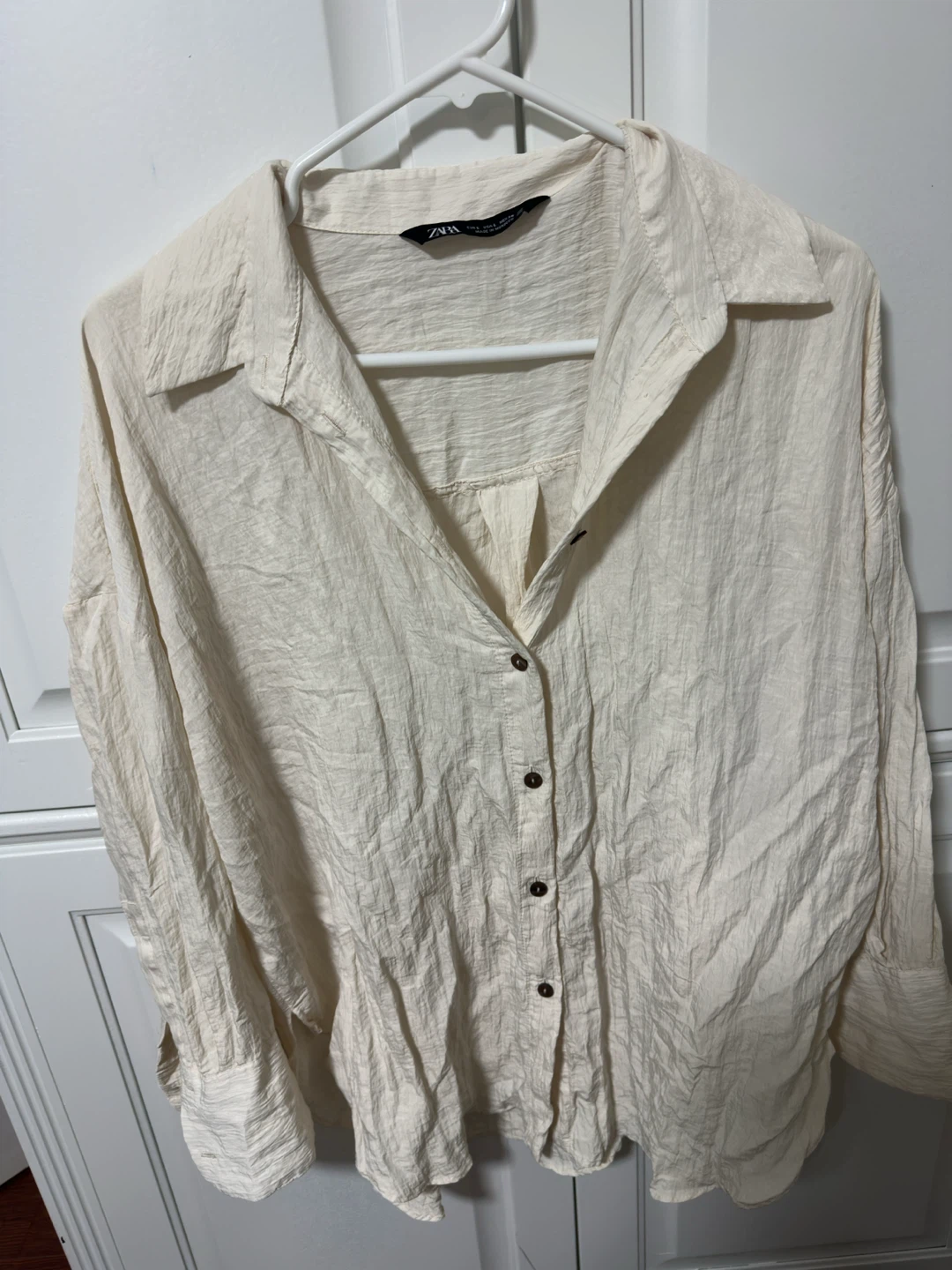 ZARA Cream Collared Button-Up Shirt