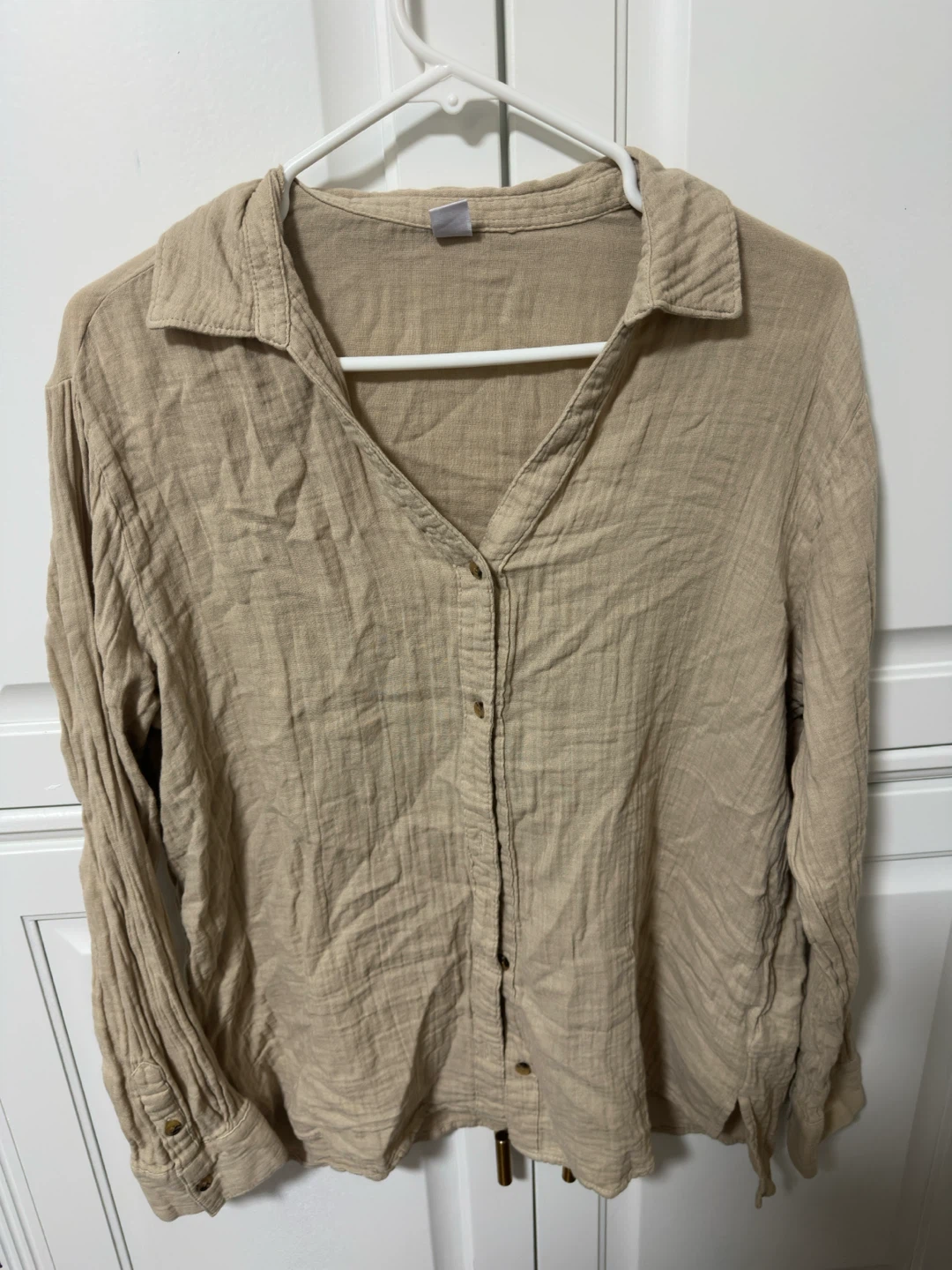 Tan Gauze Button-Up Shirt
