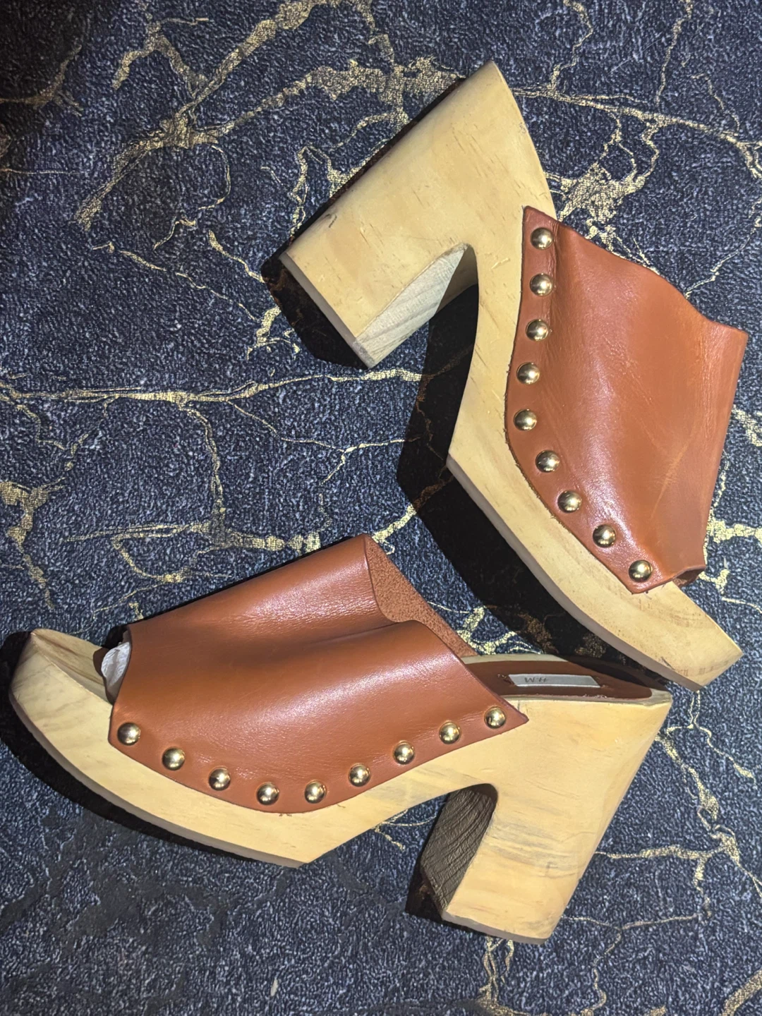 Brown Leather Clog Heeled Sandals