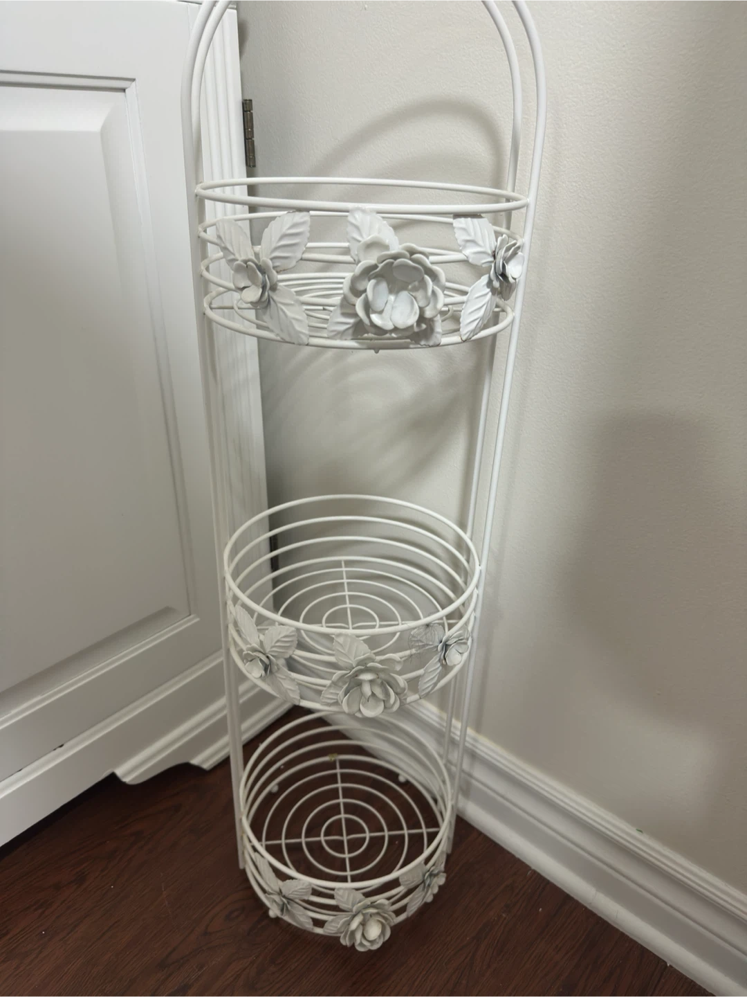 White 3-Tier Metal Plant Stand with Floral Accents