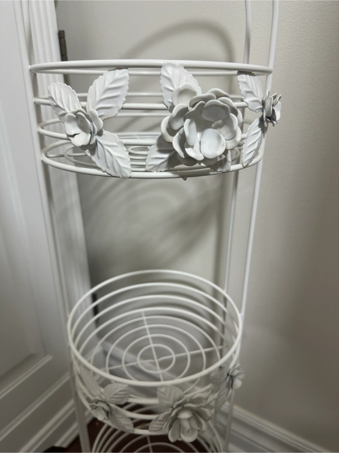 White 3-Tier Metal Plant Stand with Floral Accents - photo 2