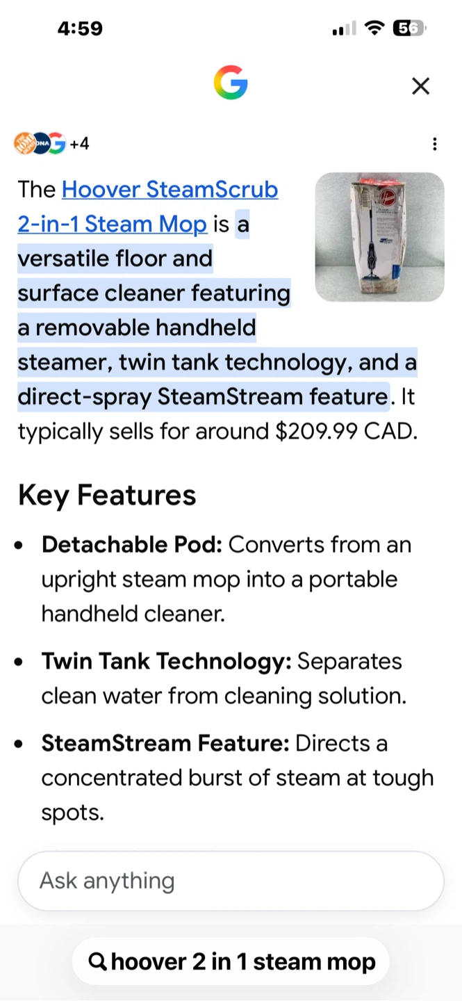 Hoover  2-in-1 Steam Mop - photo 5