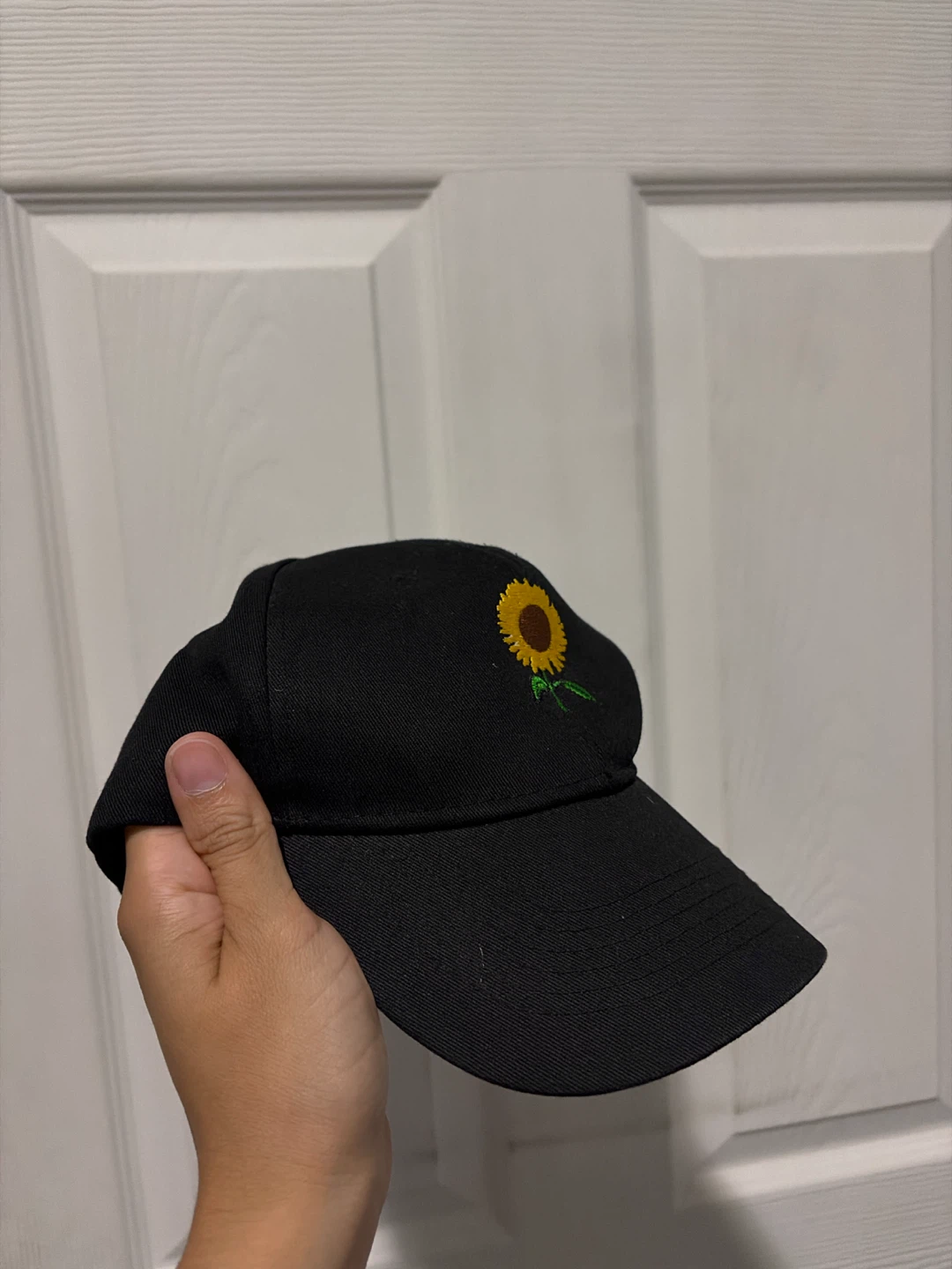 Black Baseball Cap with Sunflower Embroidery