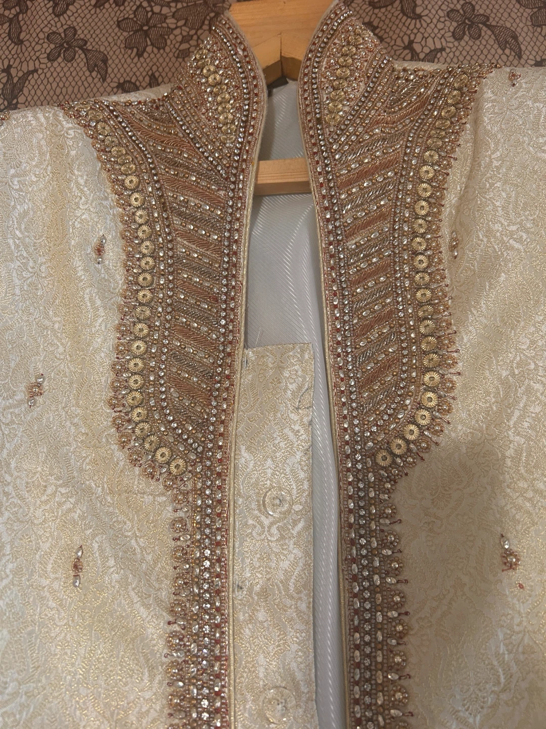 Cream & Gold Embroidered Sherwani Size 40