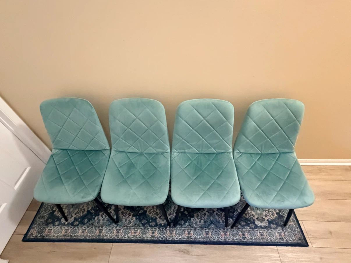 Set of 4 Teal Velvet Dining Chairs - photo 2