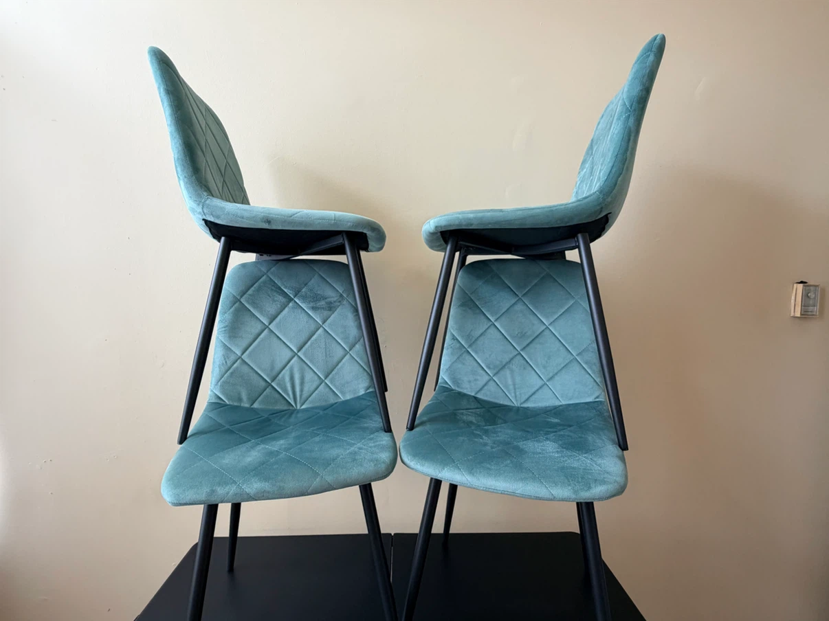 Set of 4 Teal Velvet Dining Chairs - photo 4