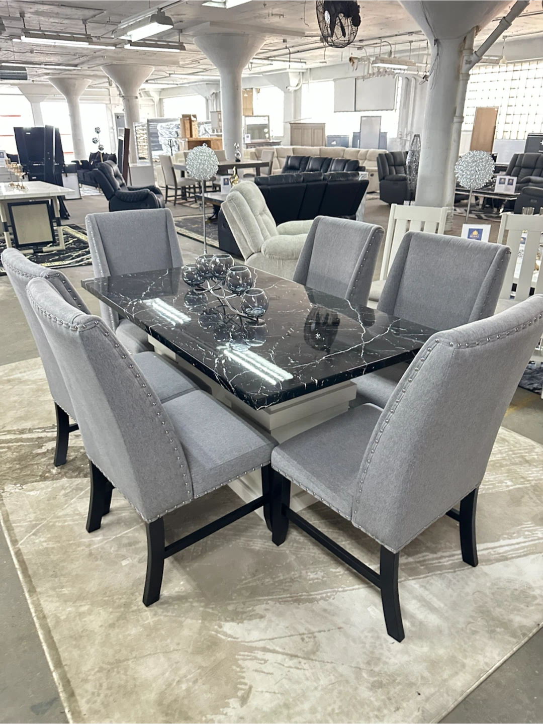 Marble Dining Table Set with 6 Chairs