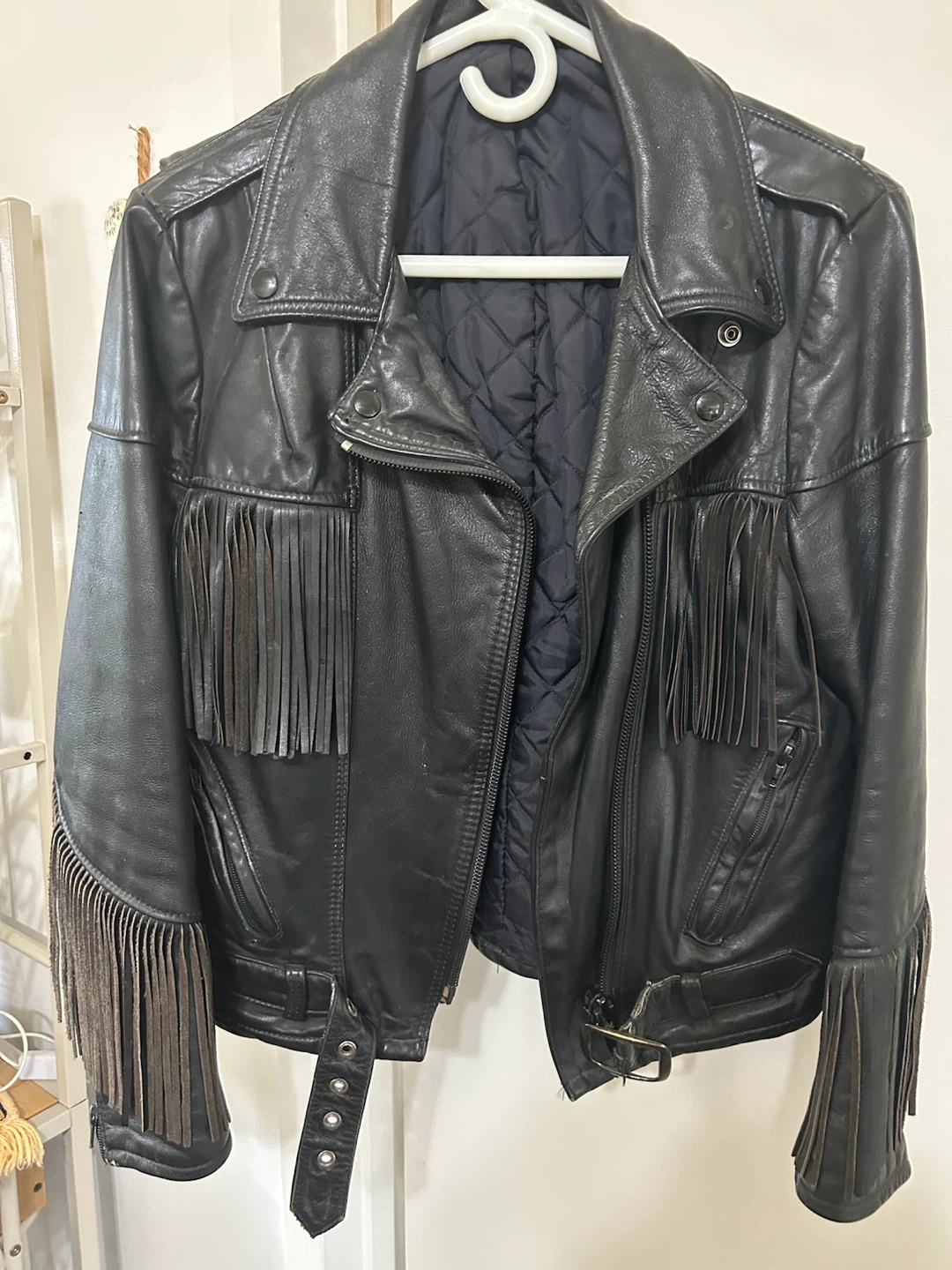 Black Leather Fringe Motorcycle Jacket