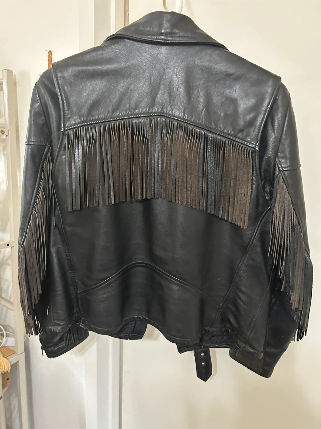 Black Leather Fringe Motorcycle Jacket - photo 2