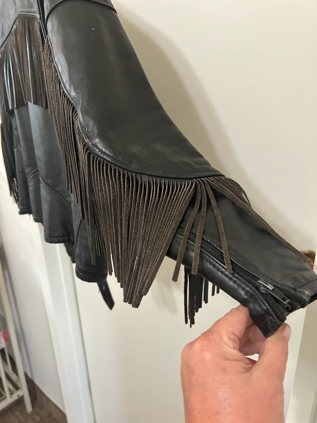 Black Leather Fringe Motorcycle Jacket - photo 4