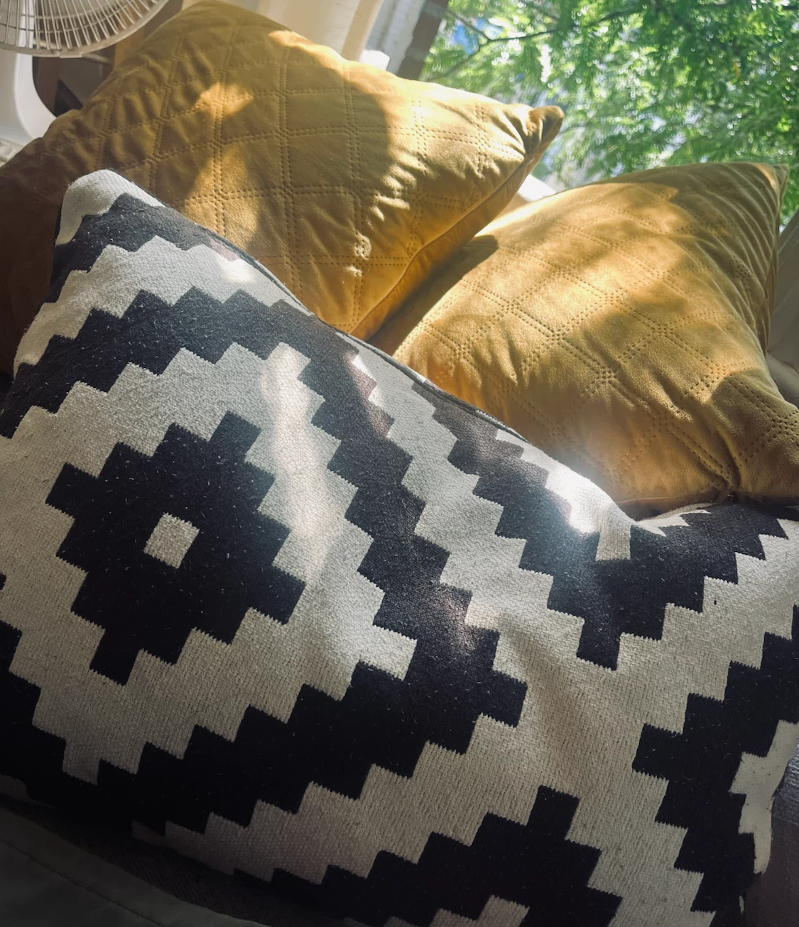 3 Throw Pillows - Geometric Black & White and Mustard Yellow