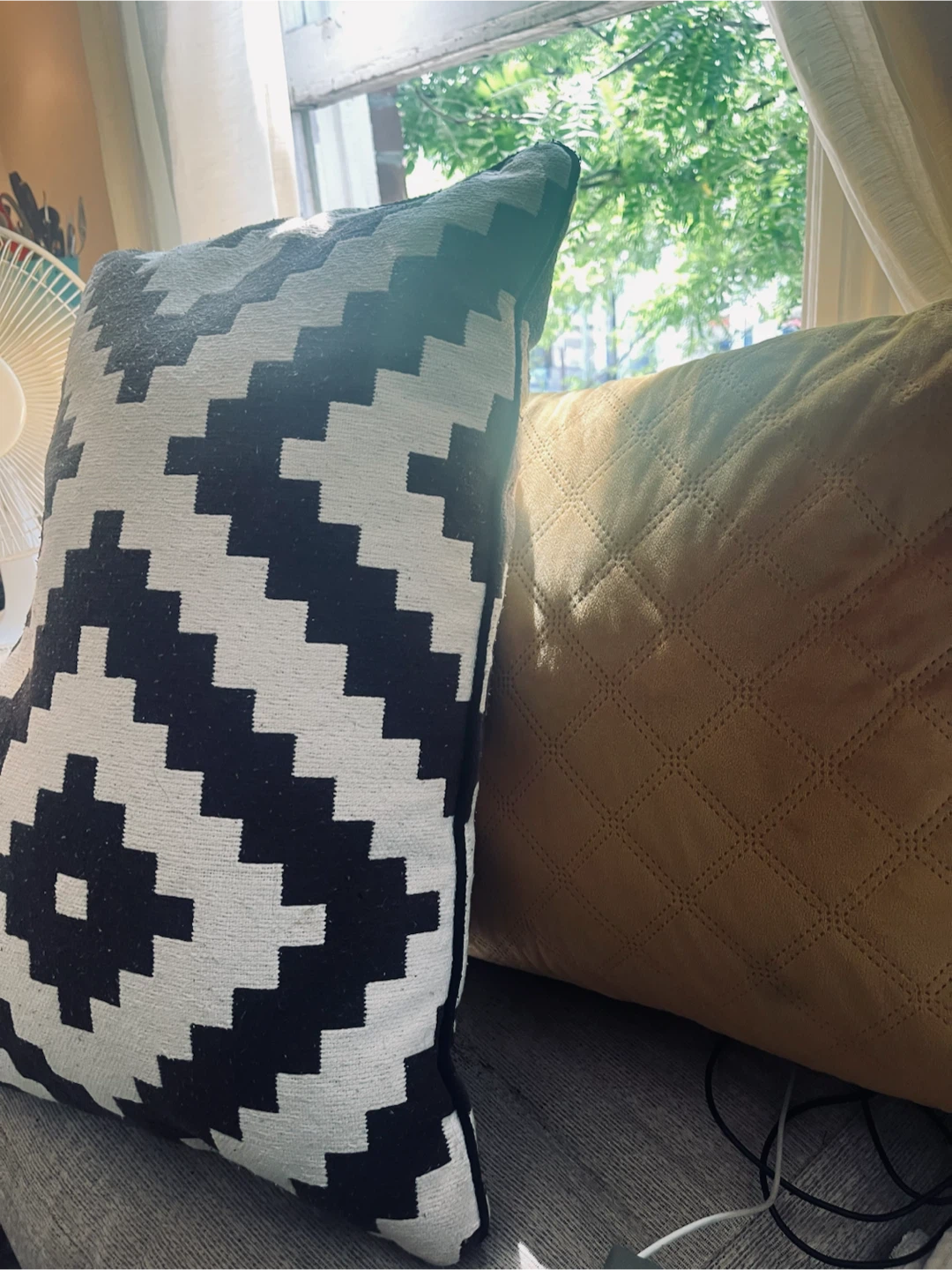 3 Throw Pillows - Geometric Black & White and Mustard Yellow - photo 2