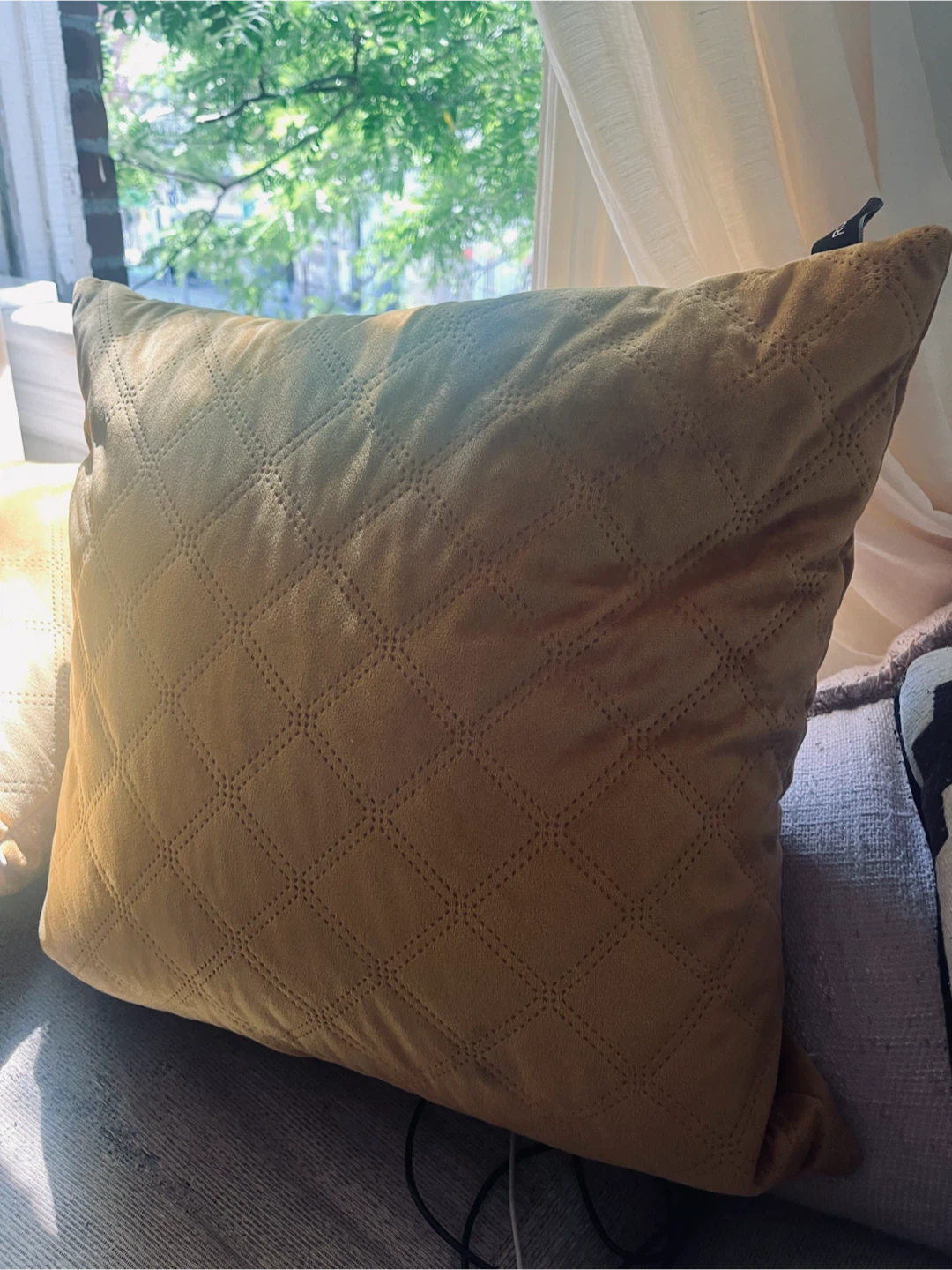 3 Throw Pillows - Geometric Black & White and Mustard Yellow - photo 3