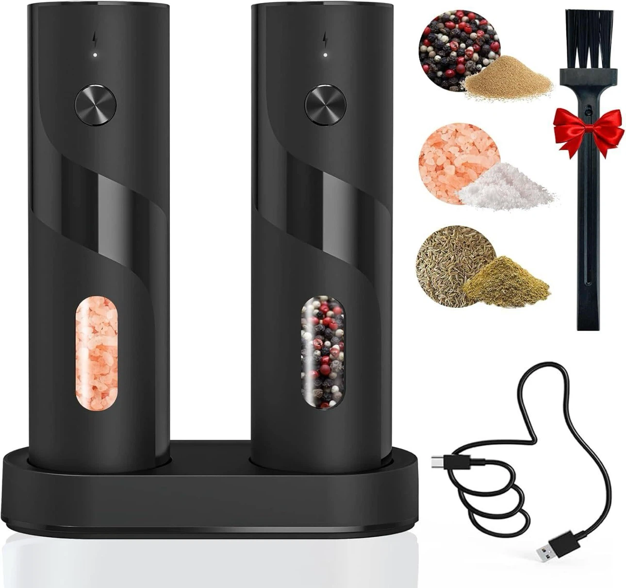 Rechargeable Salt and Pepper Grinder Set, Light