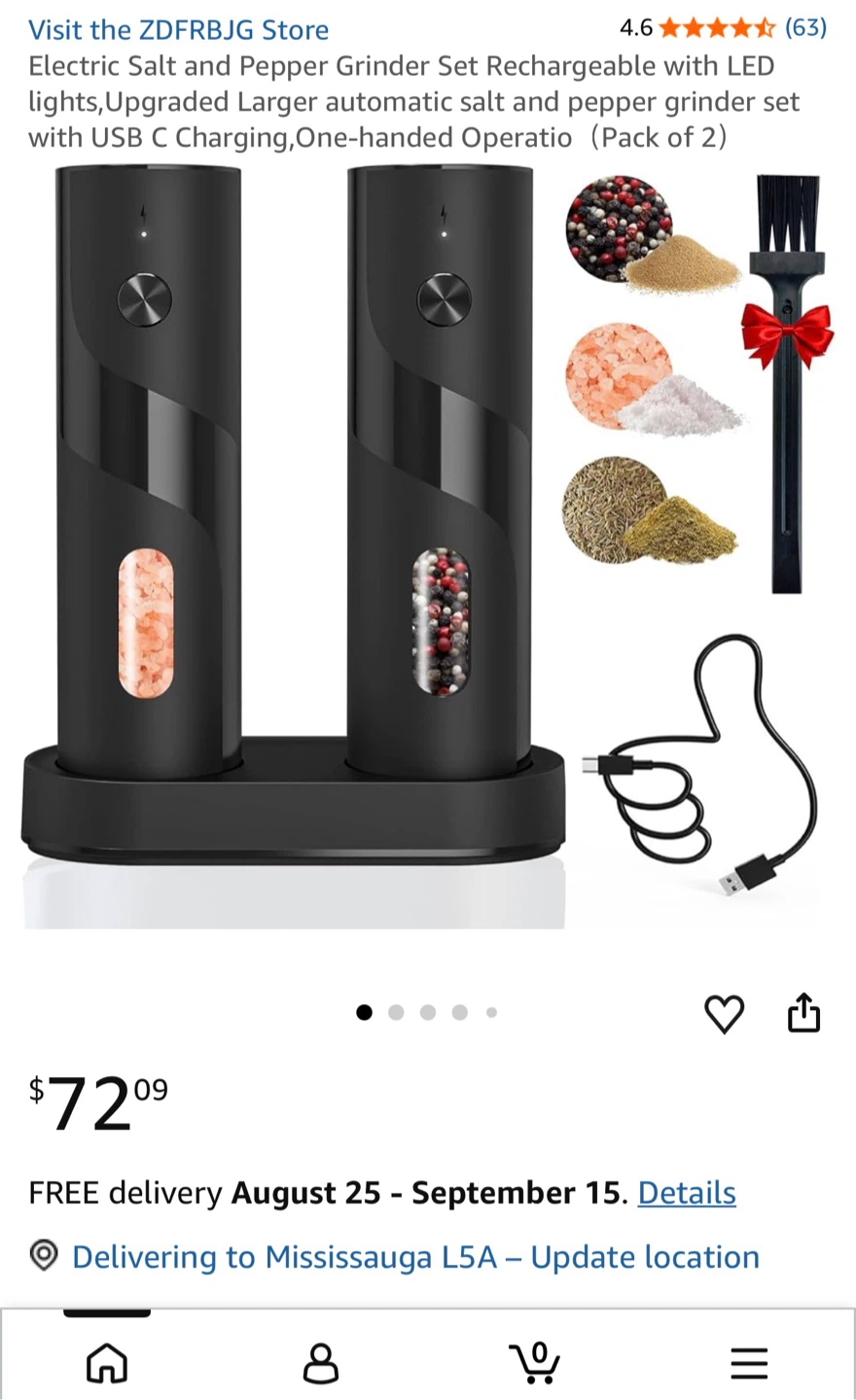 Rechargeable Salt and Pepper Grinder Set, Light - photo 3
