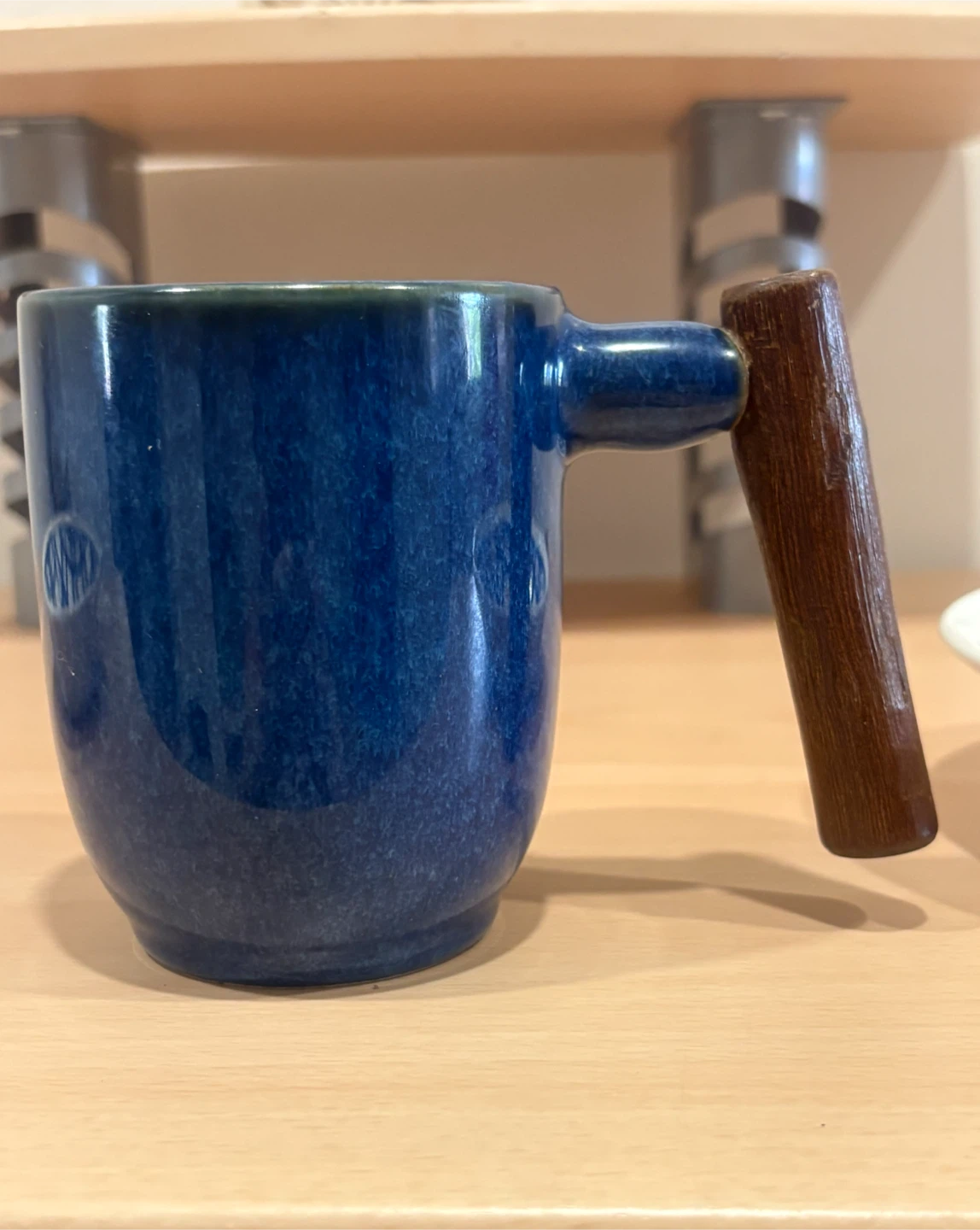 Blue Mug with Wooden Handle and Two Plaid Bowls - photo 4
