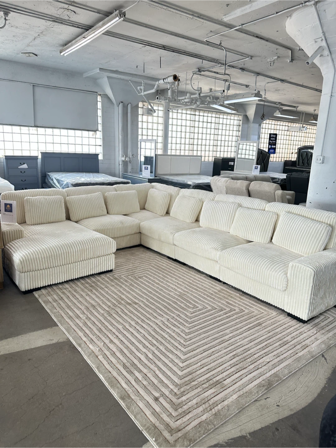 White Corduroy Sectional Sofa