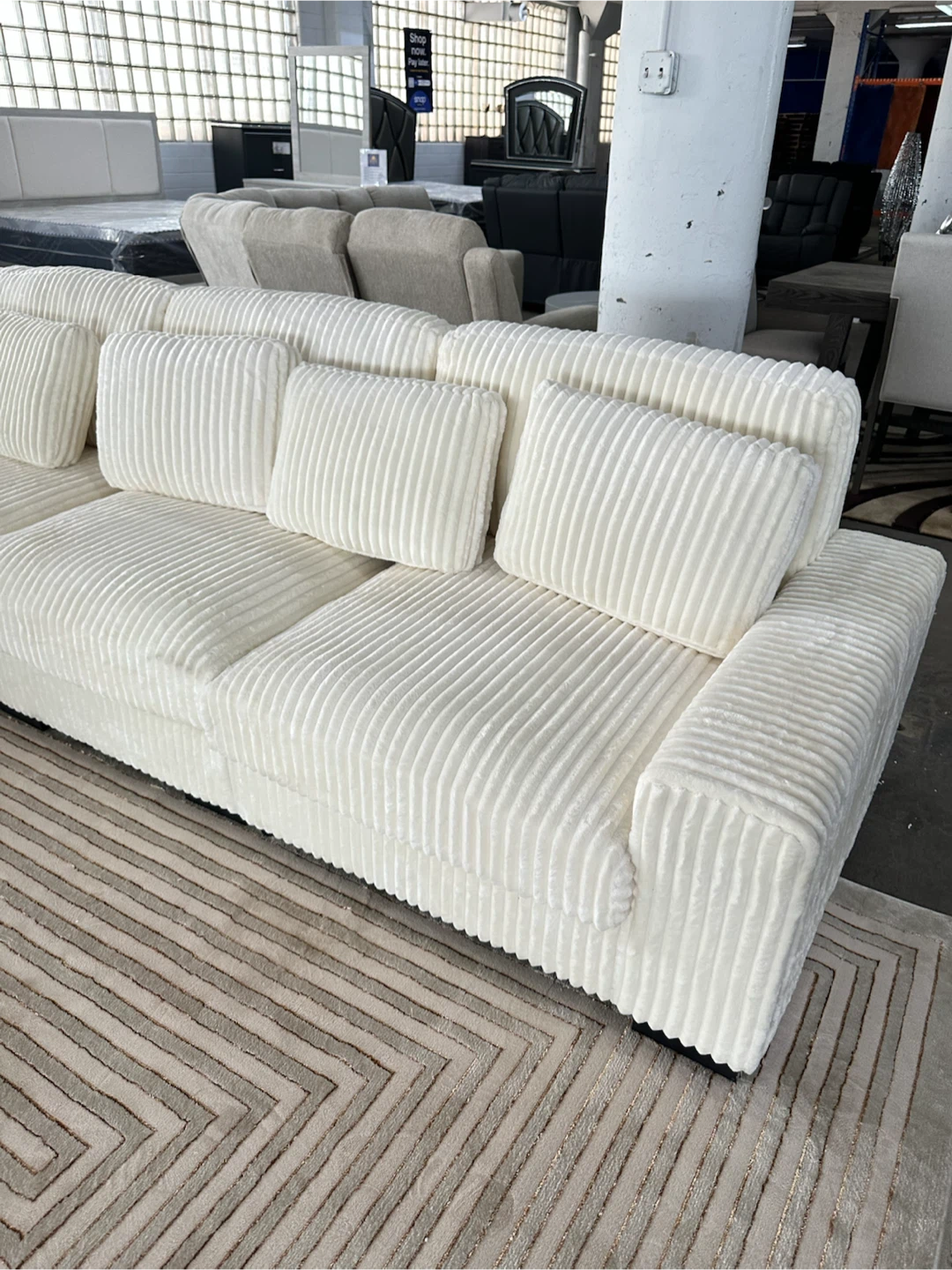 White Corduroy Sectional Sofa - photo 2