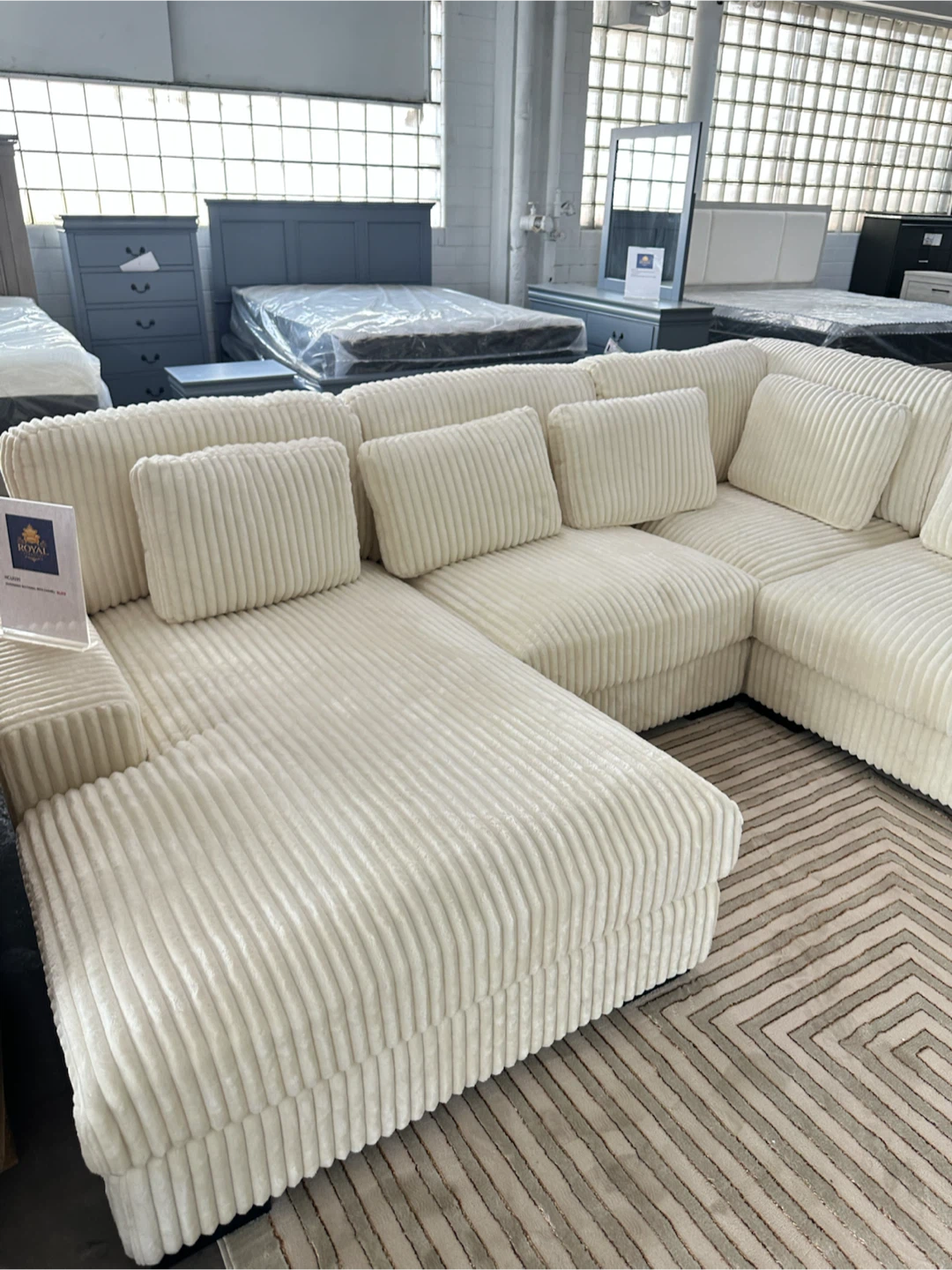 White Corduroy Sectional Sofa - photo 3