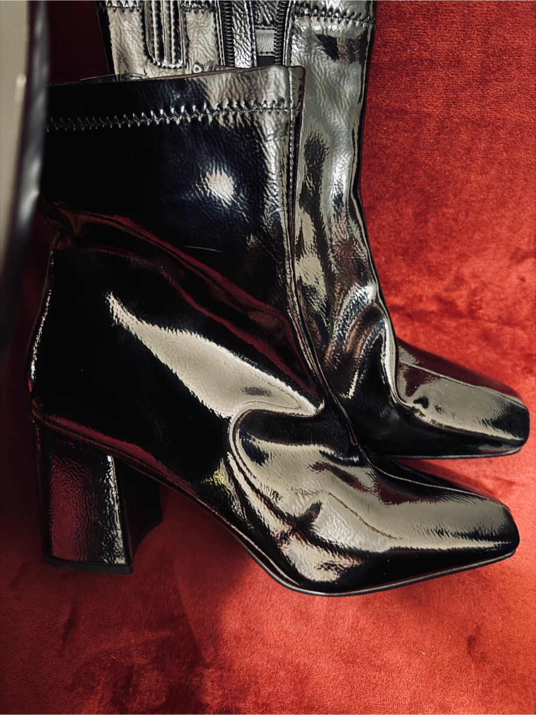 Anne Klein Black Patent Block Heel Ankle Boots - Size 10M