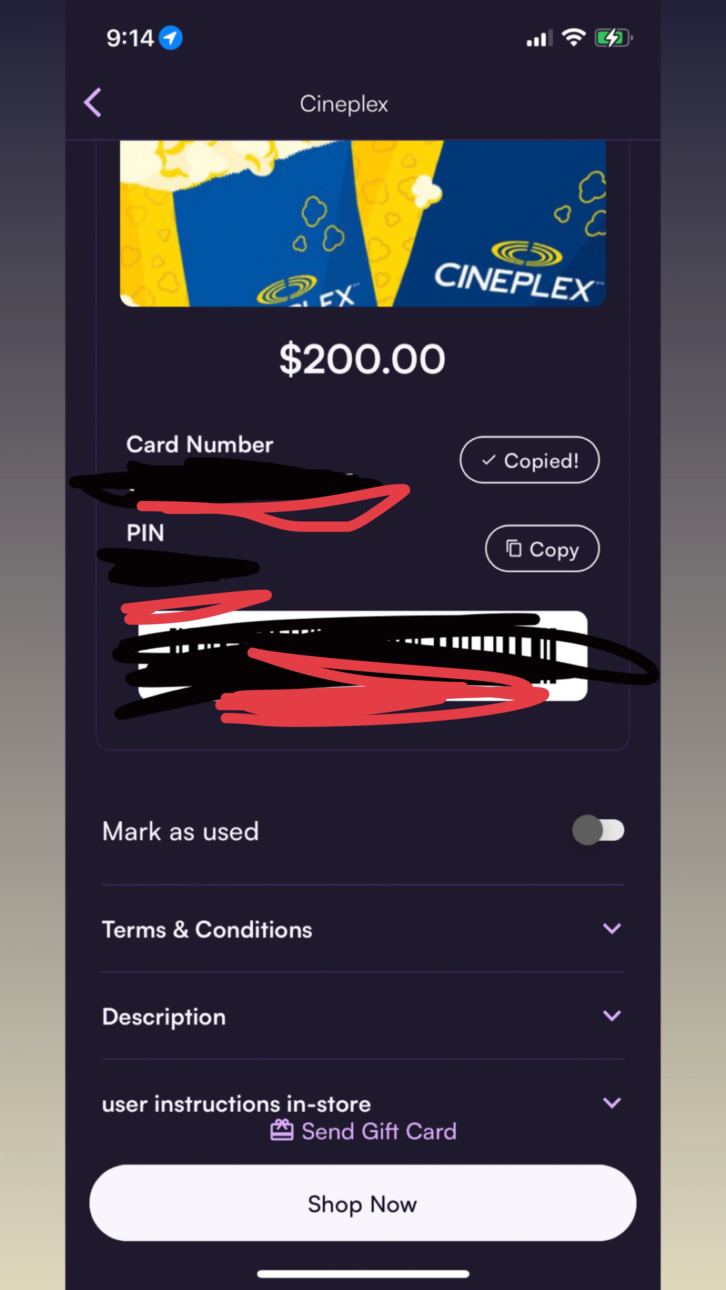 $200 Cineplex Giftcard Need gone ASAP
