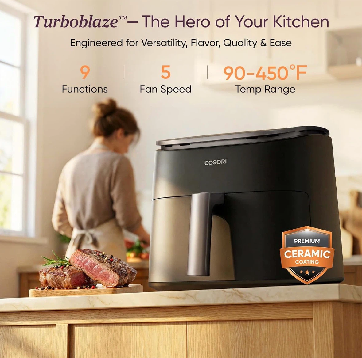 COSORI Air Fryer - 9 Functions, 5 Fan Speeds, 90-450°F - photo 4