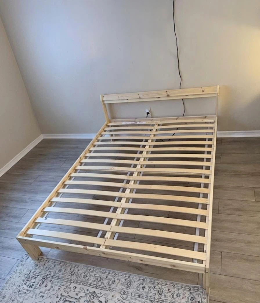 IKEA Full Size Wooden Bed Frame - Solid Pine / Slatted Base