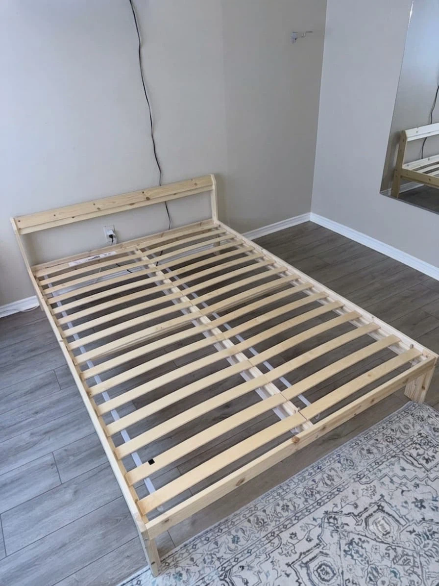 IKEA Full Size Wooden Bed Frame - Solid Pine / Slatted Base - photo 2