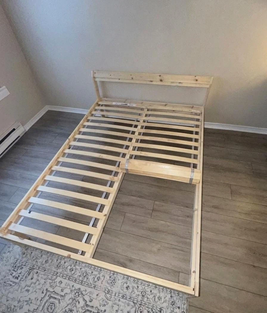 IKEA Full Size Wooden Bed Frame - Solid Pine / Slatted Base - photo 3