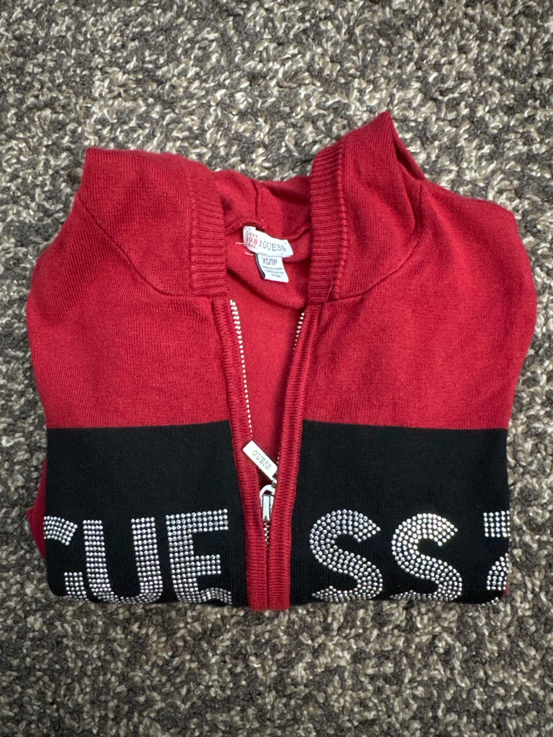 Guess Women's Red Full Zip Hoodie with Rhinestone Logo - photo 2