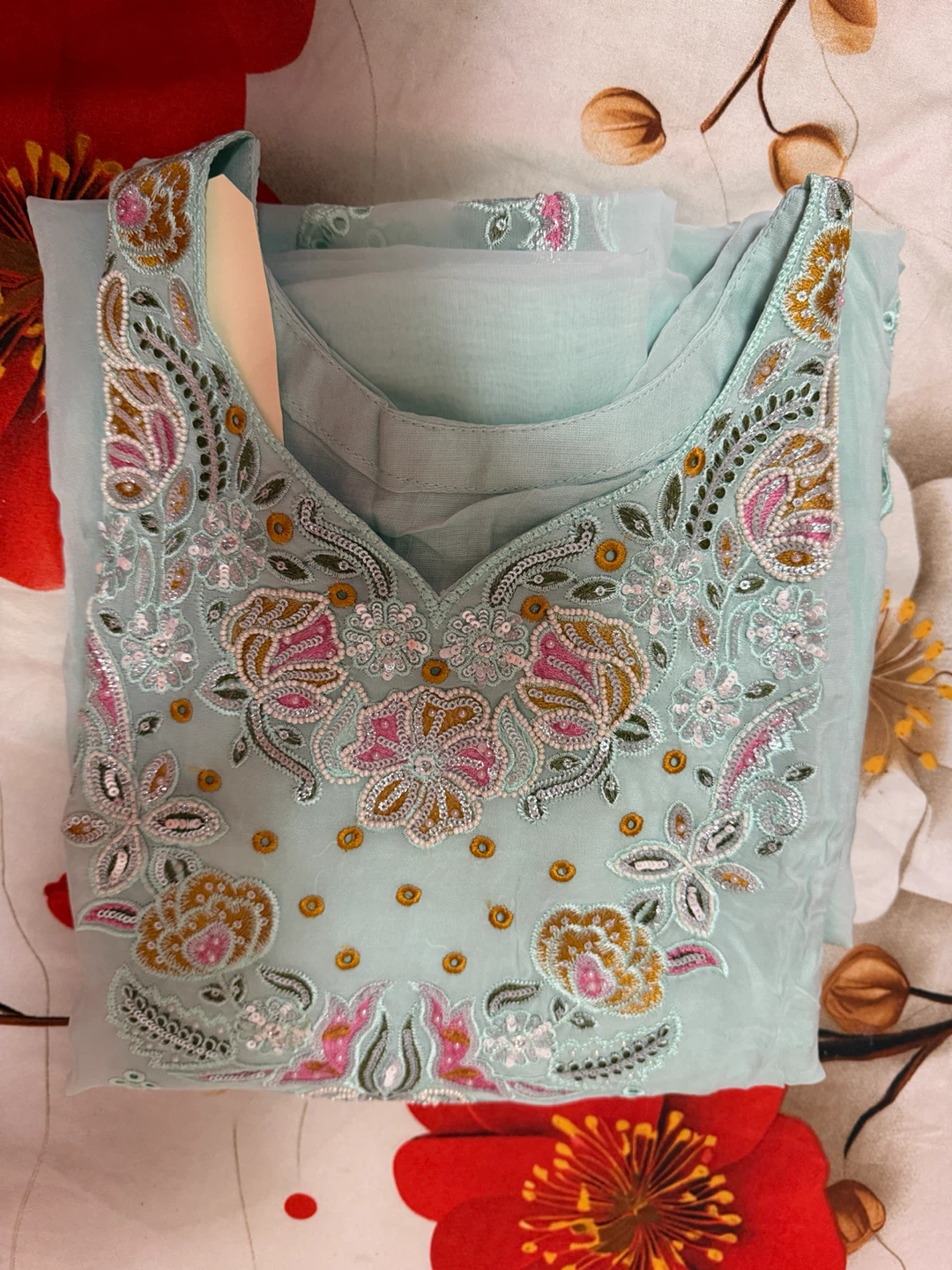Light Blue Embroidered Kurti