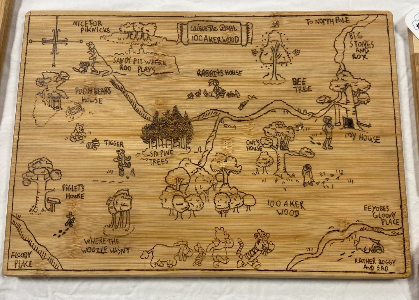Winnie the Pooh 100 Aker Wood Engraved Cutting Board