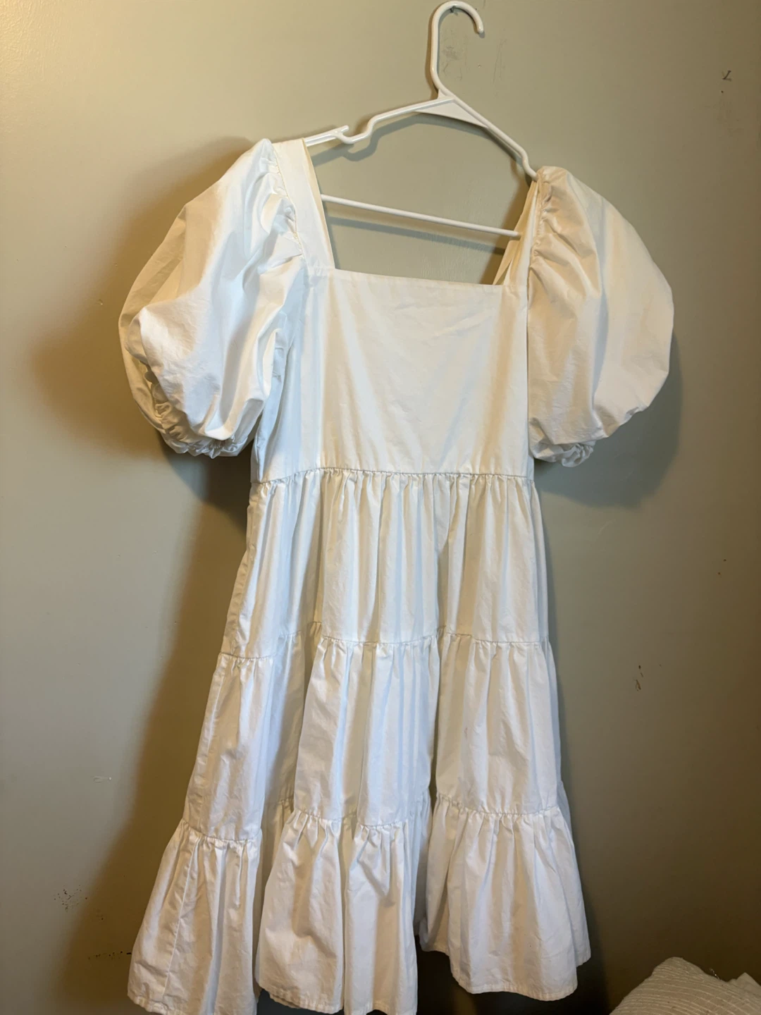 White Tiered Puff Sleeve Midi Dress
