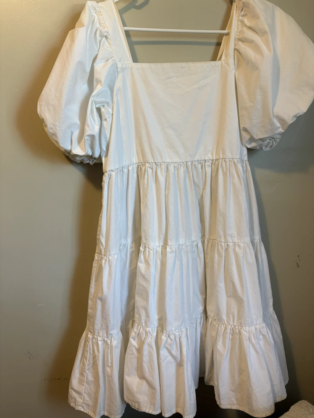 White Tiered Puff Sleeve Midi Dress - photo 2