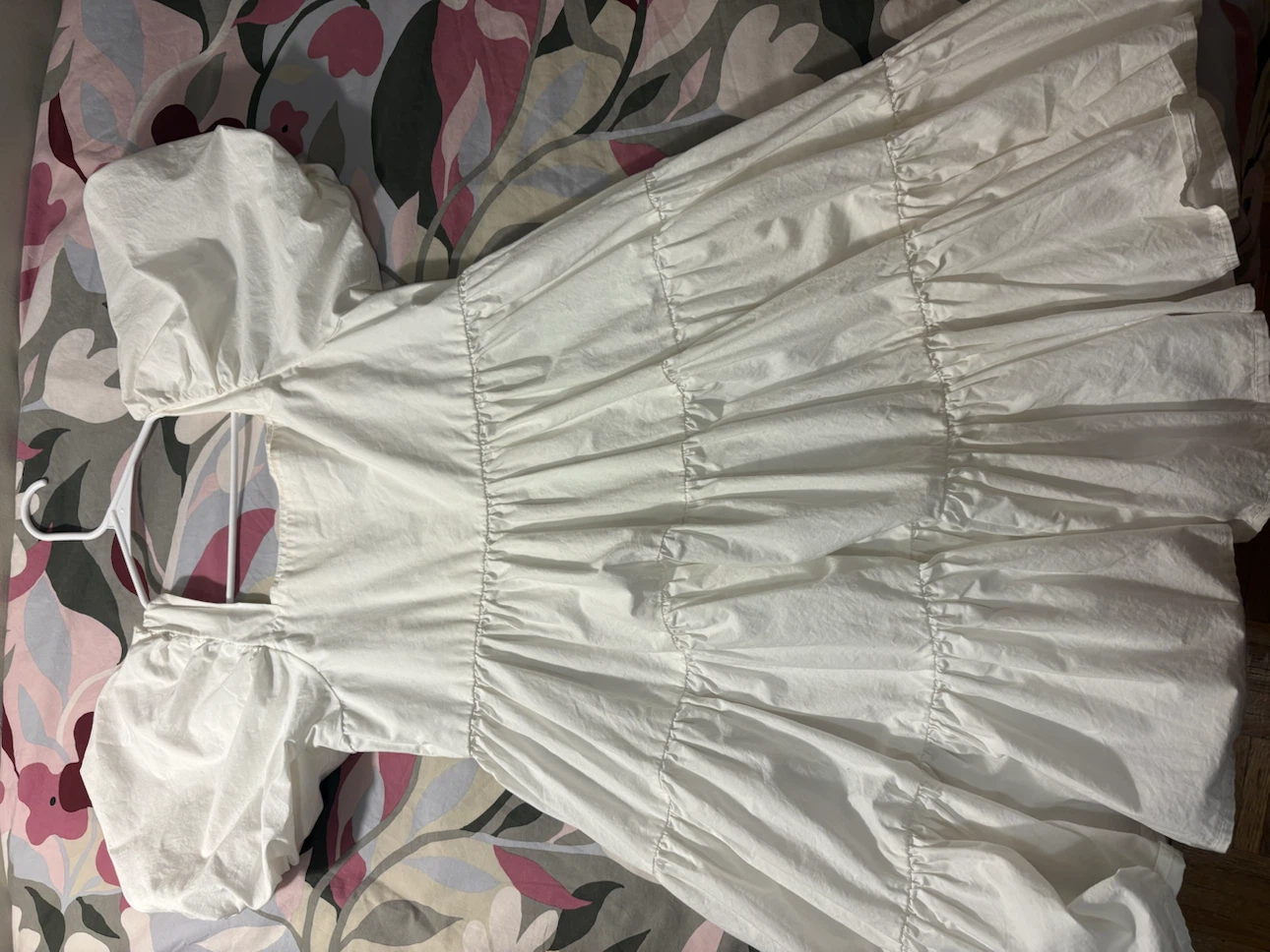 White Tiered Puff Sleeve Midi Dress - photo 4
