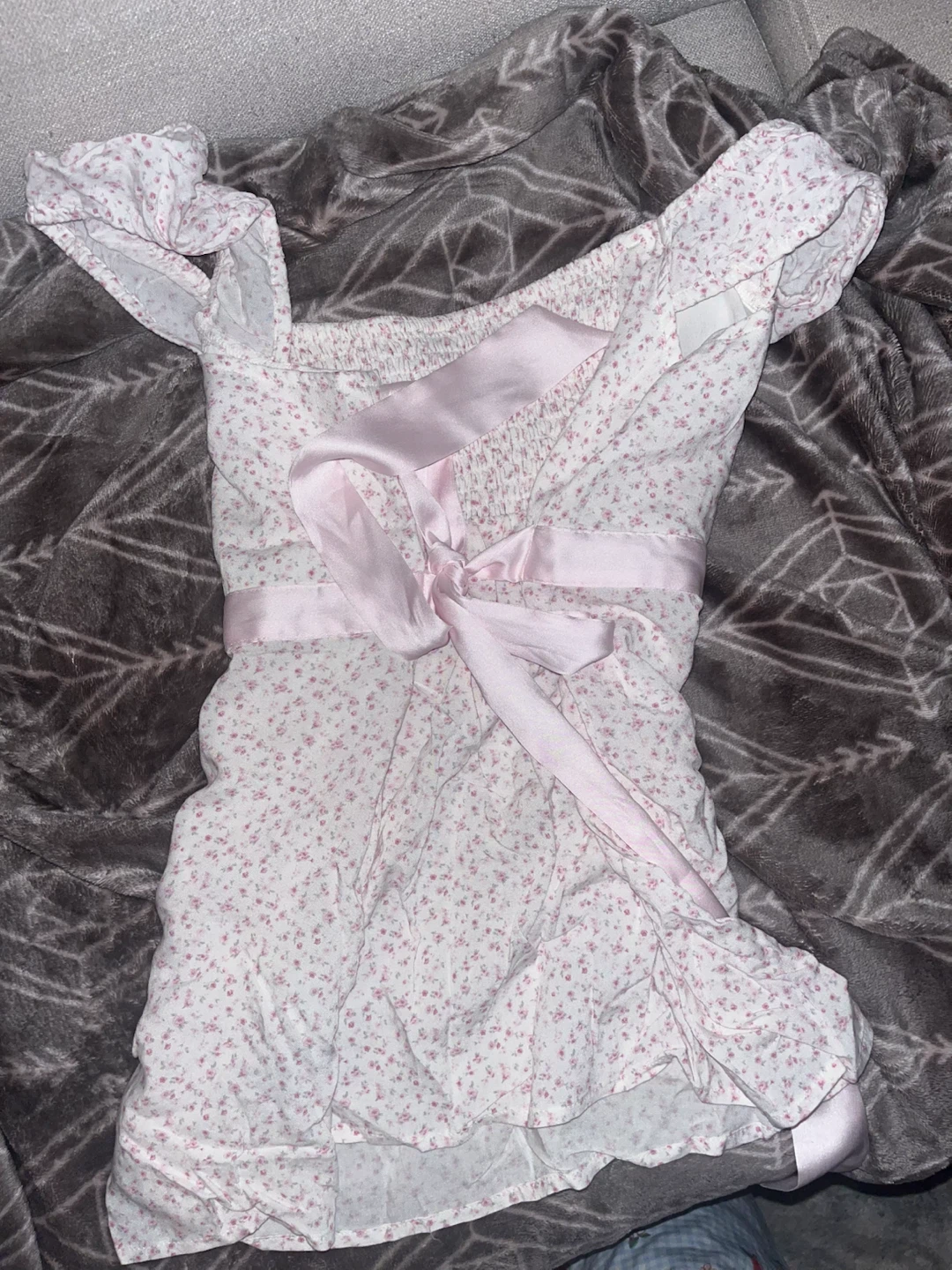 Hollister Floral Smocked Mini Dress White Pink Size L - photo 3