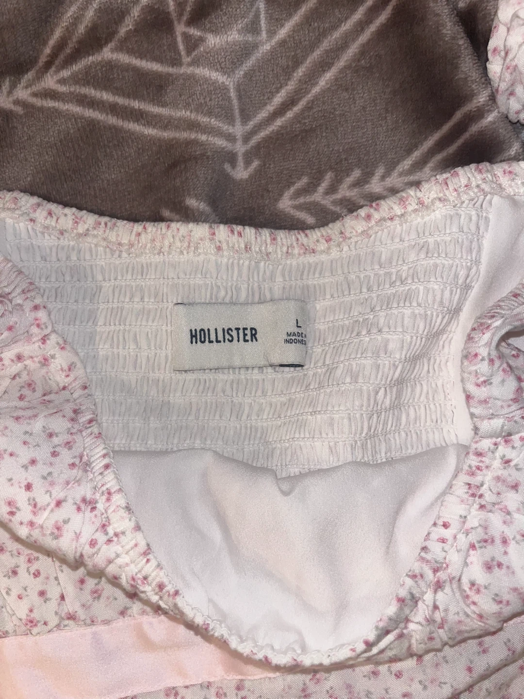 Hollister Floral Smocked Mini Dress White Pink Size L - photo 4