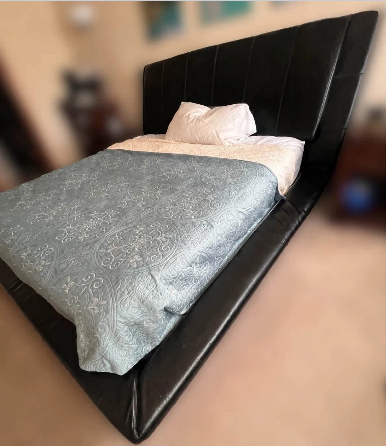 FREE - Faux leather King size bed frame & box springs - photo 2