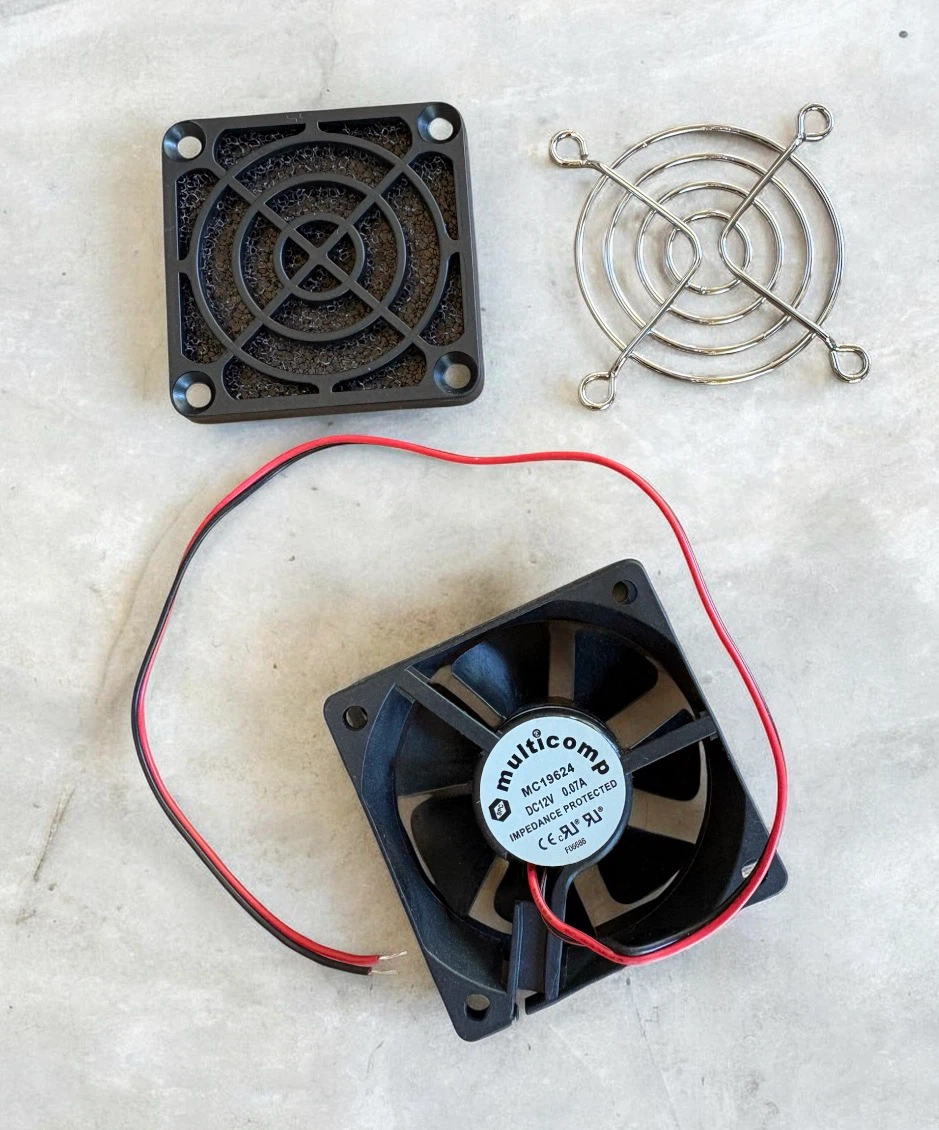 Small DC axial cooling fan assembly (with guards/filters) New