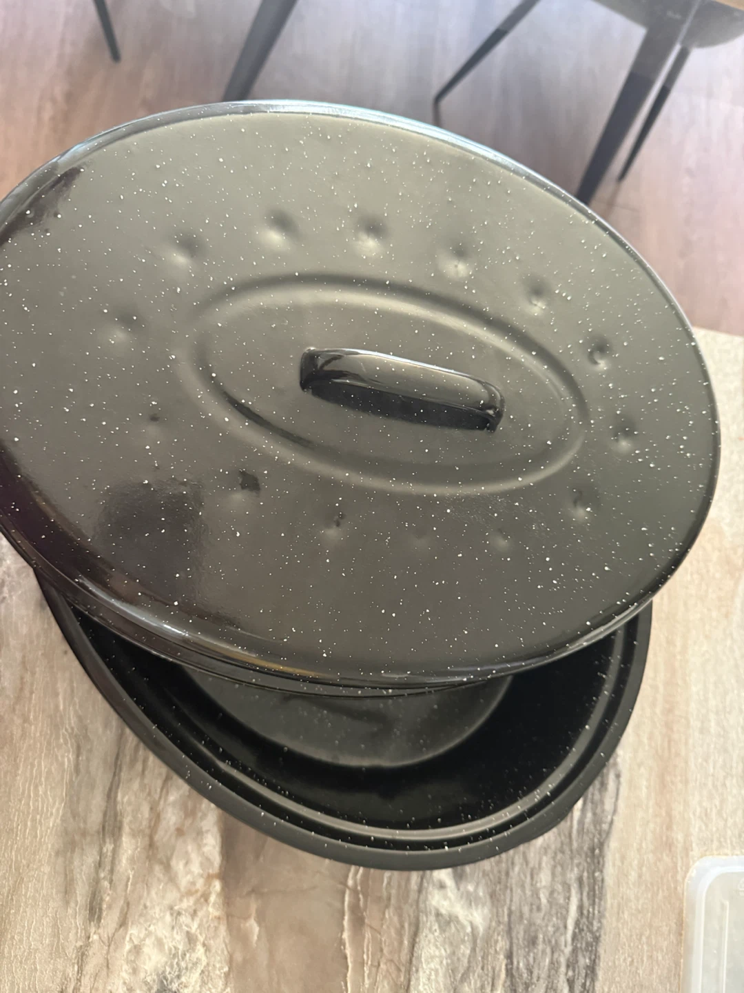 Black speckled roasting pan with lid - photo 3