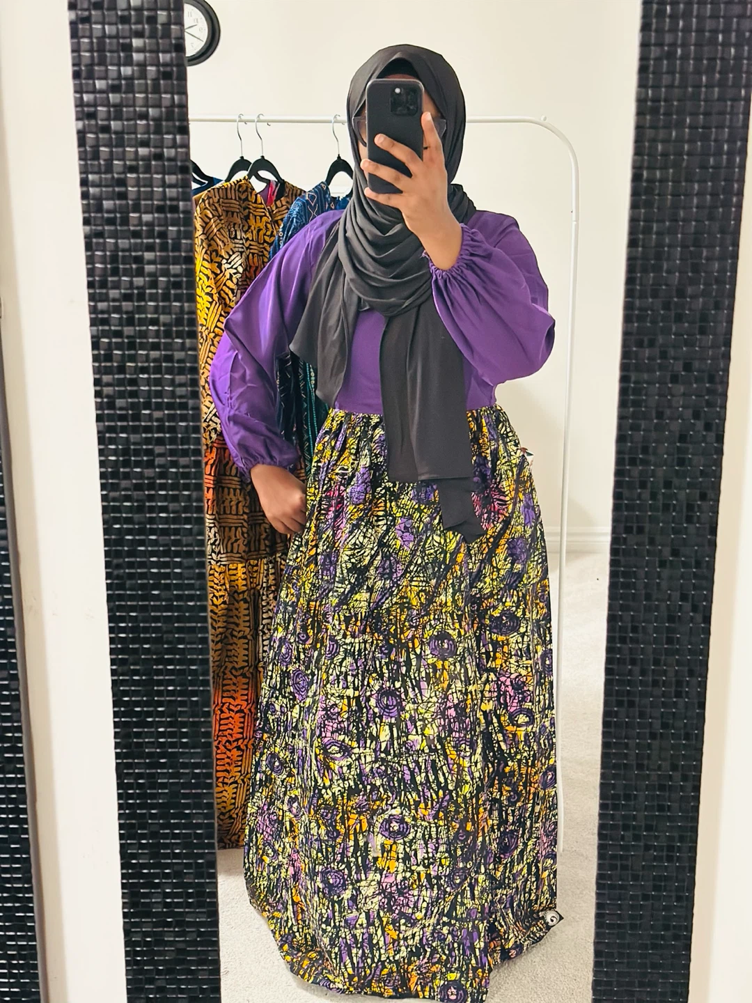 Purple Ankara Long Sleeve mix and match Dress