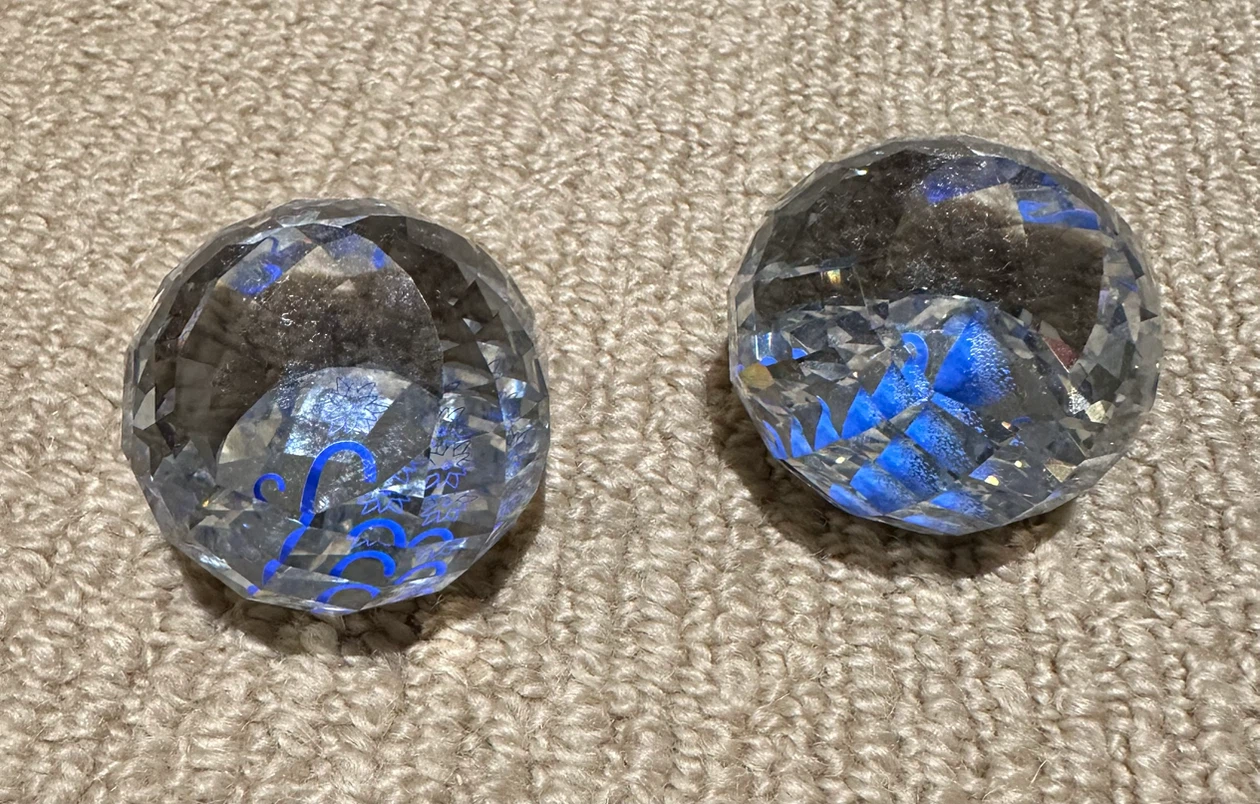 Set of 2 Swarovski Crystal Ball Ornaments with Blue Design