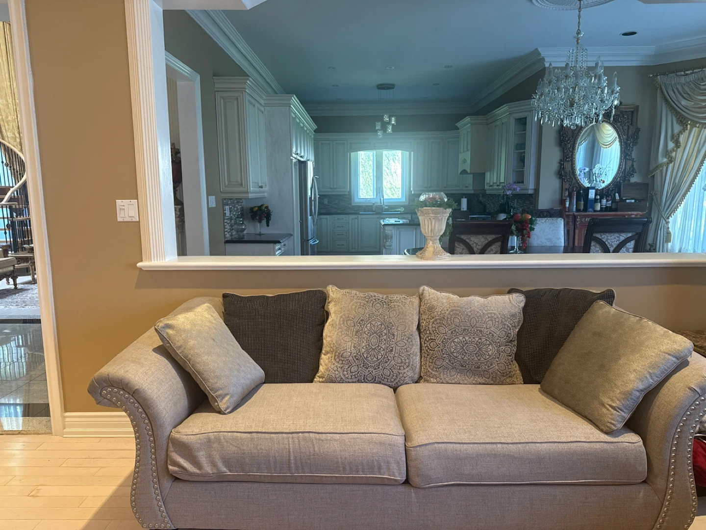 Light Beige Sofa with Decorative Pillows